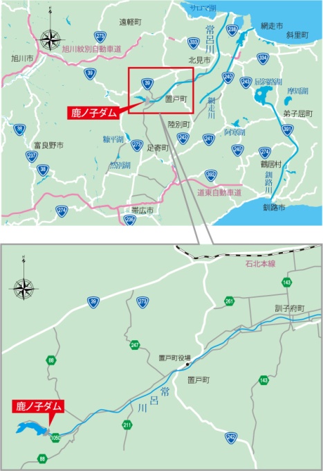 鹿ノ子ダム所在地マップ