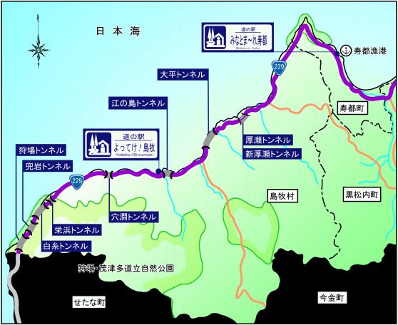 国道229号　島牧村周辺