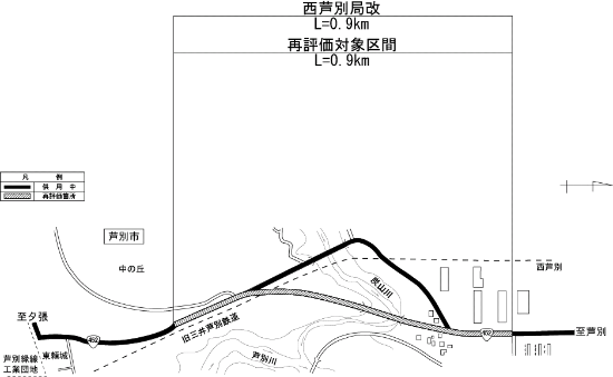 西芦別道路を拡大した図