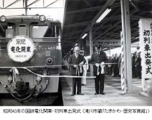 昭和43年の国鉄電化開業・初列車出発式