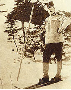 明治44年に新潟県上越市で日本人に初めてスキーを教えるレルヒ中佐