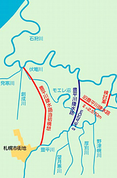 豊平川の捷水路計画（略図：大正5年）