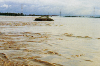 江別市下新篠津築堤は溢水で破堤した。美原37線付近