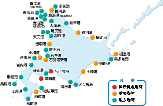 道内にある港湾の位置図