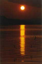 網走湖の夕日