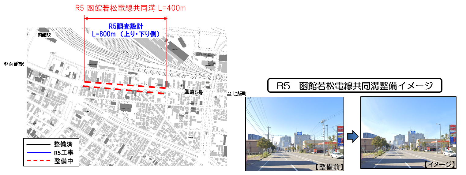 函館若松電線共同溝整備図、整備後イメージ写真