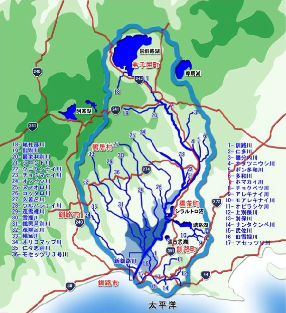 釧路川流域図：全表示