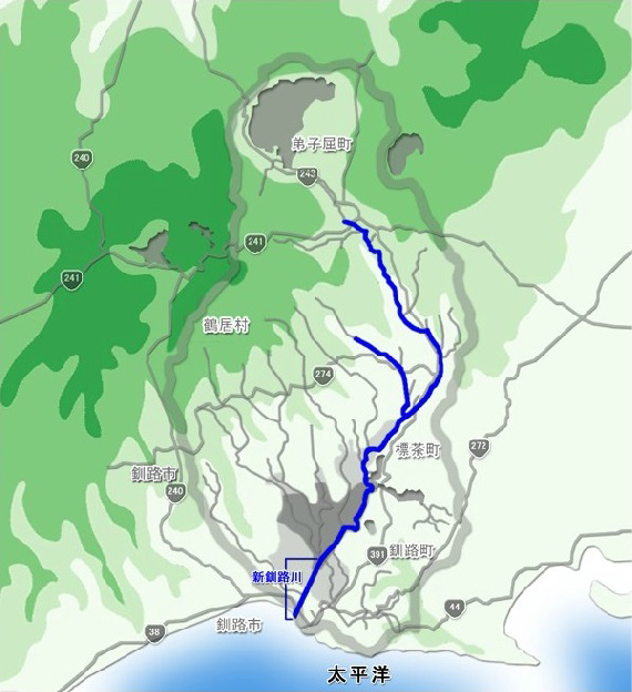 釧路川流域図：直轄管理区間