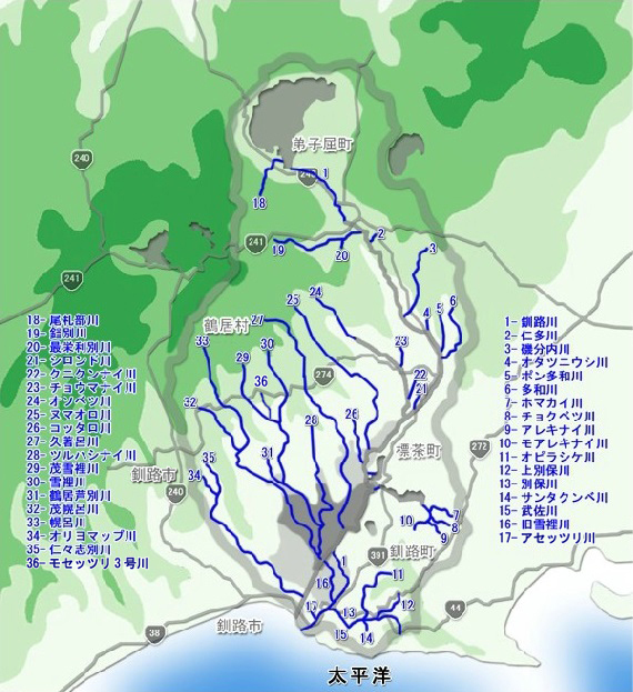 釧路川流域図：支流