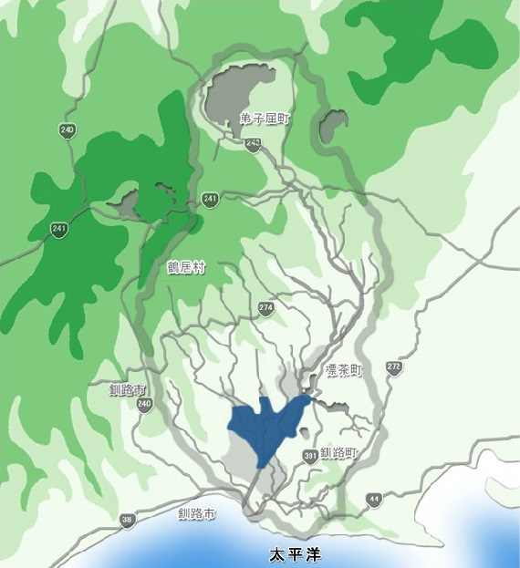 釧路川流域図：遊水地