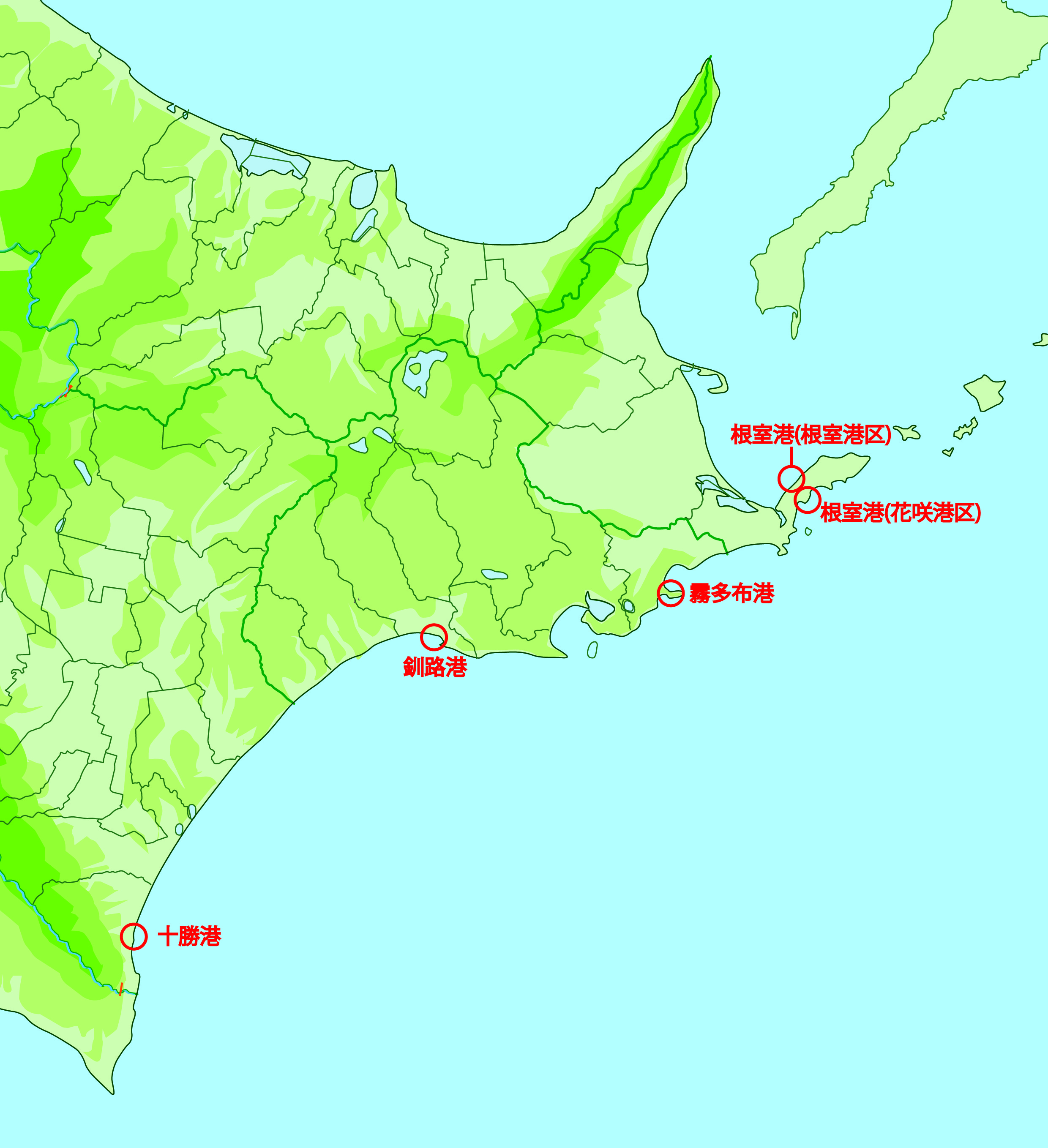 東北海道の港湾の地図