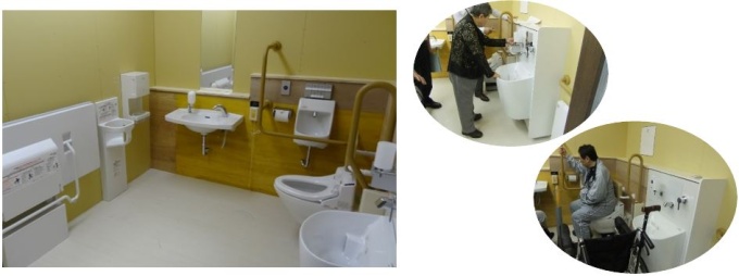 多目的トイレの実物大模型を用いた使い勝手の検証の様子