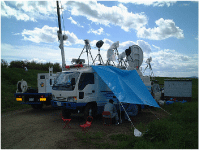 衛星通信移動局に設置したFPU受信アンテナの写真