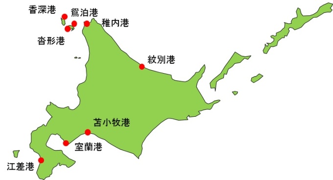北海道における指定港の港湾協力団体の位置図