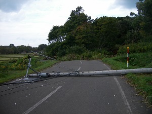 北海道胆振東部地震による電柱の倒壊