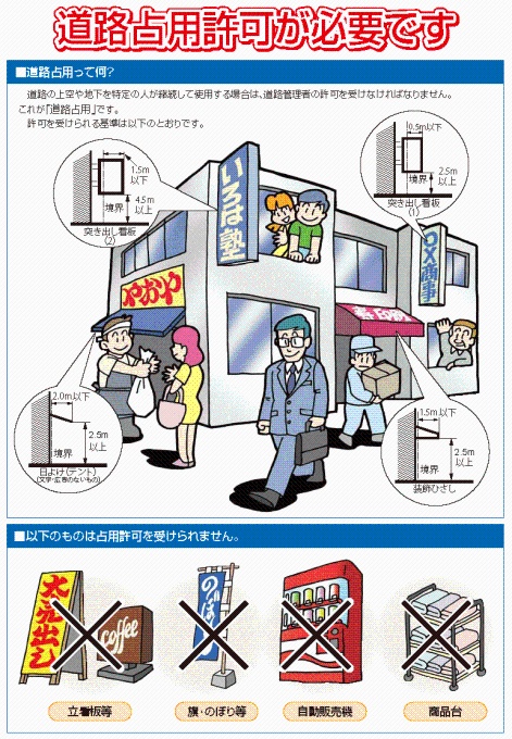 道路占用許可が必要です。