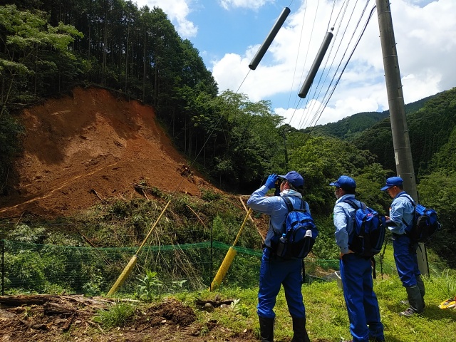 7月21日　砂防班が球磨村において被災状況を調査