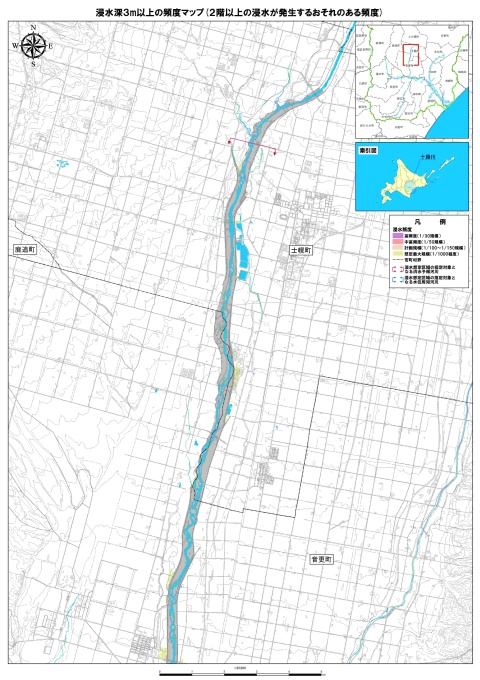 浸水深3メートル以上の頻度マップ（2階以上の浸水が発生するおそれのある頻度）