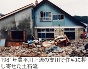 1981年豊平川上流の支川で住宅に押し寄せた土石流