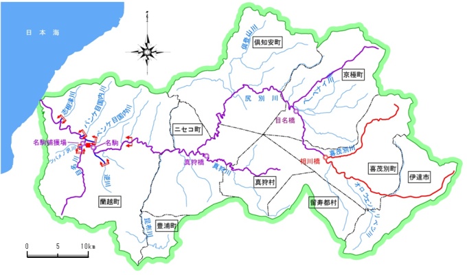 尻別川周辺の地図