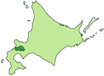 北海道の全体図の中に尻別川の位置を示した図