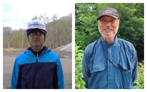 蘭越町坂野主幹（左）と川崎隆行さん（右）