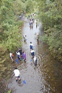 近隣河川での環境調査体験
