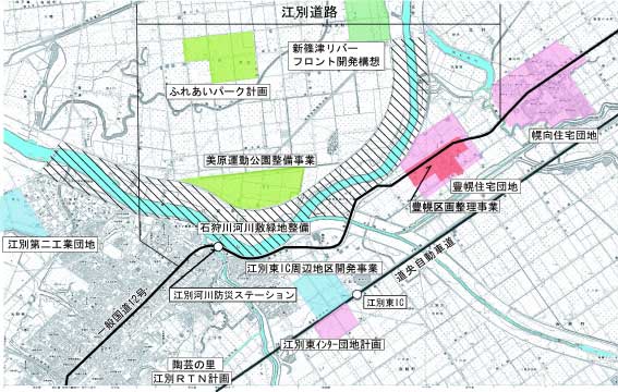 江別市の各種地域プロジェクトを記した地図
