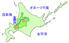 北海道地図石狩川流域表示