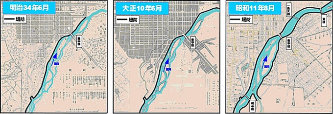 豊平川の堤防工事区間 