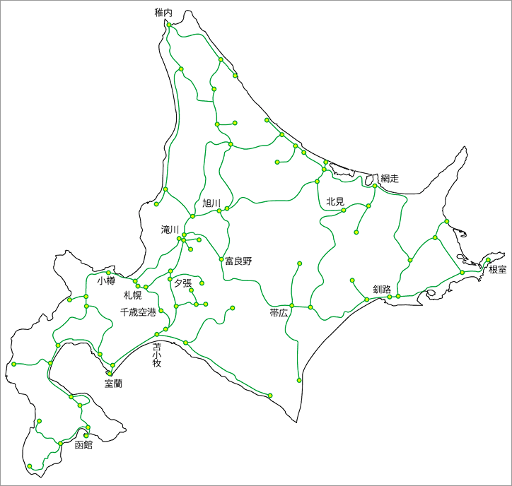 昭和55年頃のおもな鉄道網