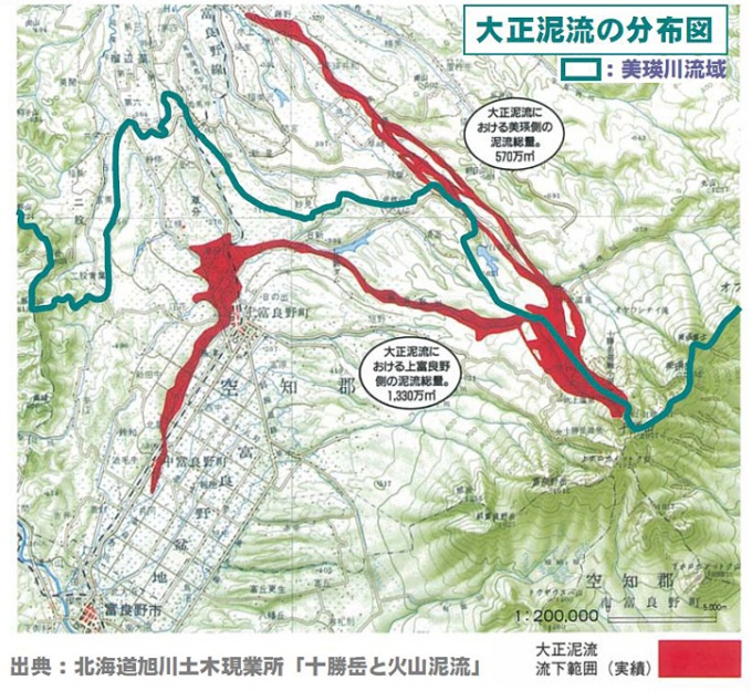 大正泥流の分布図