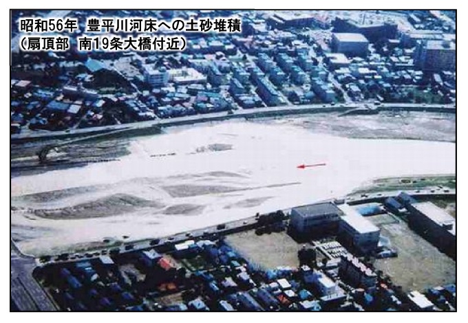 昭和56年豊平川河床への土砂堆積の写真