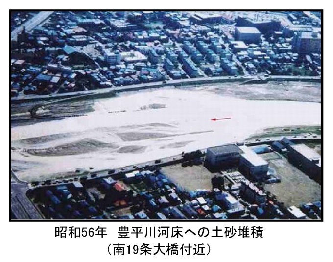 昭和56年豊平川河床への土砂堆積の写真
