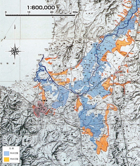 昭和37年　豊平川洪水氾濫実績図