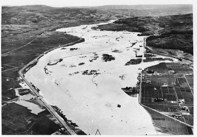 空知川下流の滝川と砂川間の氾濫状況