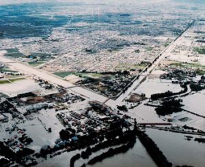 札幌市北部を流れる伏籠川・創成川・発寒川合流点付近と茨戸川周辺の氾濫状況