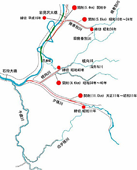 捷水路で切り離された当時の幾春別川と幌向川