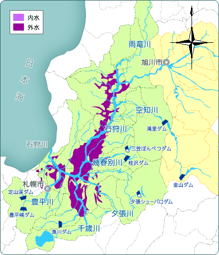 8月、石狩川流域に大出水