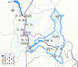 金山ダムサイトおよび周辺の地図